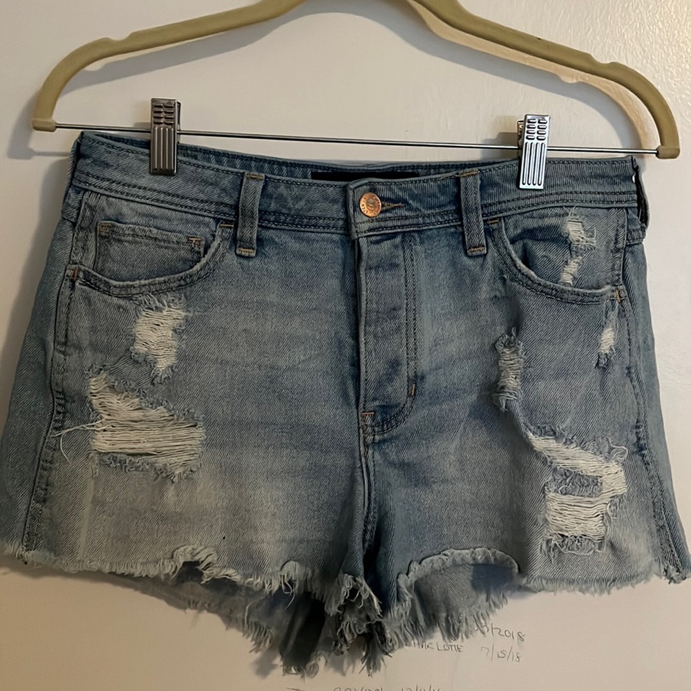 Distressed high waisted jean shorts